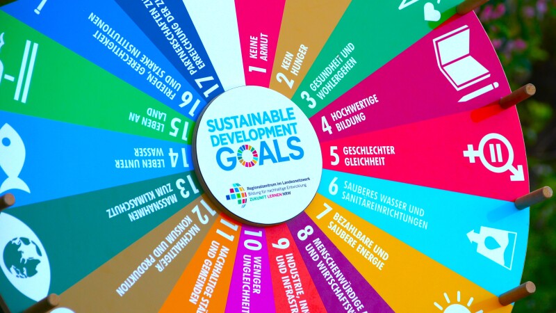 Glücksrad mit den 17 Zielen für Nachhaltige Entwicklung