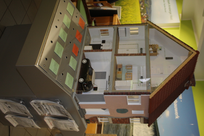 Modell von einem Haus mit Möglichkeiten zur Energieeinsparung