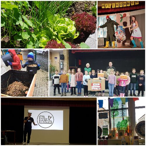 sechs Bilder aus dem Schulleben - Gemüse im Schulgarten, Szene aus Theaterstück 
