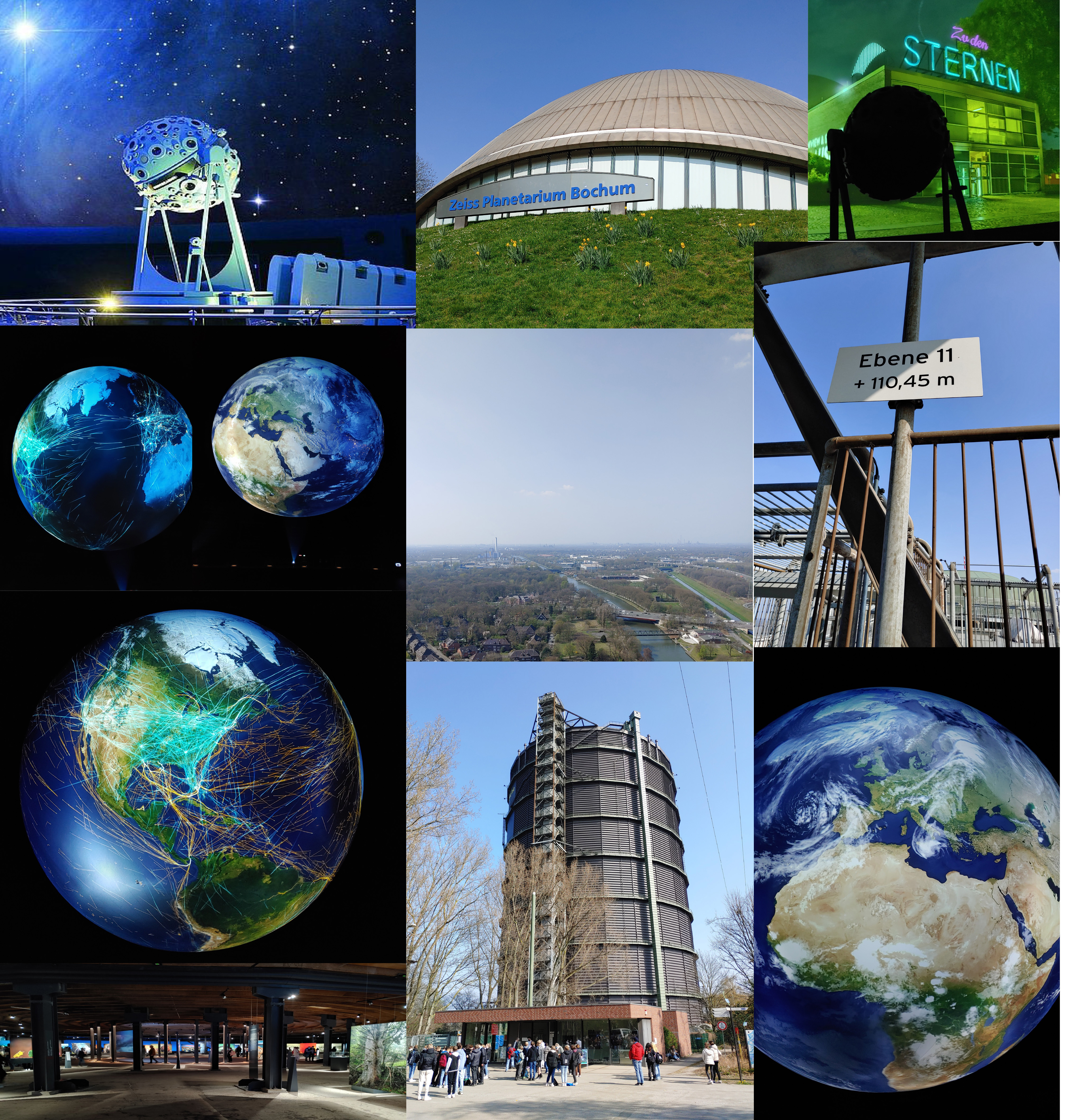 Die Bilder zeigen das Gasometer und Planetarium, sowie Animationen des Verkehrs auf unserer Erde